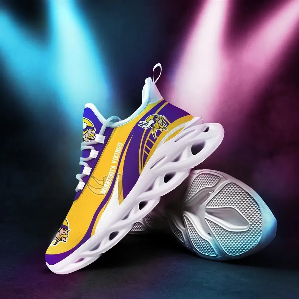 NFL Minnesota Vikings Max Soul Shoes, Purple Gold Football Fan Sneakers, Breathable Lace-Up Trainers, Game Day Gift for Men Women