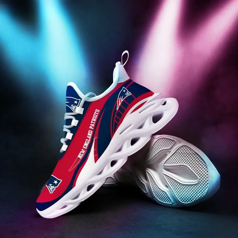 NFL New England Patriots Max Soul Shoes, Navy and Red Football Fan Sneakers, Pats Game Day Running Trainers, Lace-Up Walking Kicks