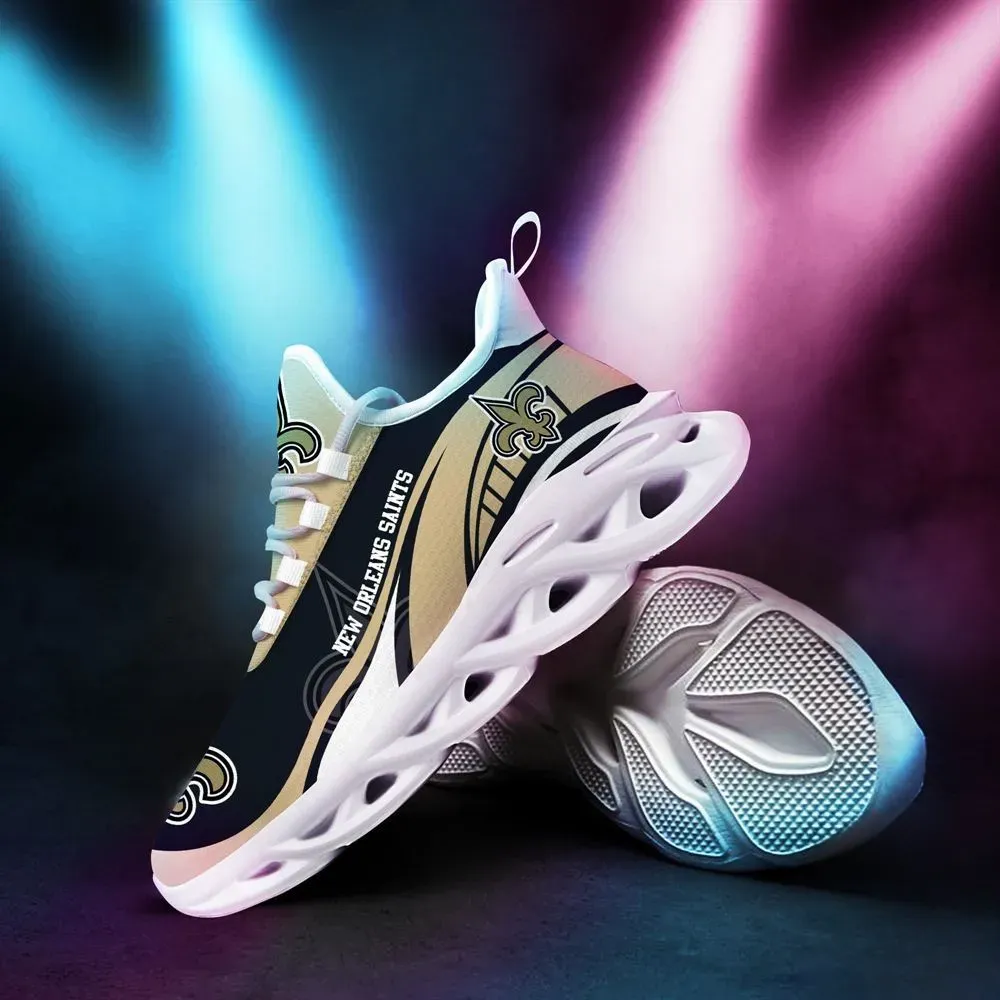 NFL New Orleans Saints Max Soul Shoes, Black Old Gold Football Fan Sneakers, Fleur-de-Lis Running Trainers, Game Day Gift for Men