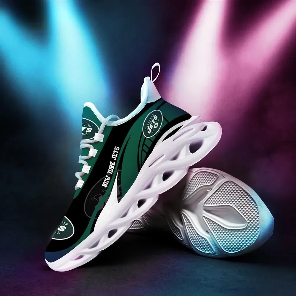 NFL New York Jets Max Soul Shoes, Green Black Football Fan Sneakers, Breathable Running Trainers, Game Day Gift for Men Women