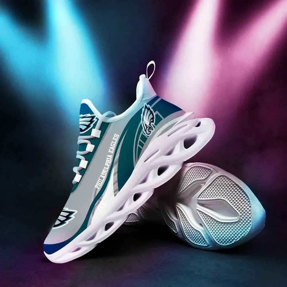 NFL Philadelphia Eagles Sneaker Max Soul Shoes, Midnight Green and Silver Football Fan Running Trainers, Game Day Gift for Men and Women
