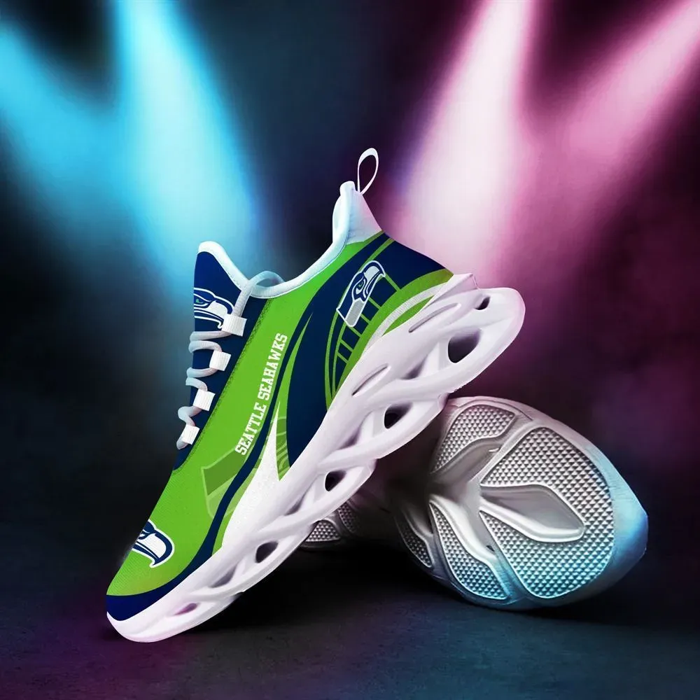 NFL Seattle Seahawks Max Soul Shoes, Action Green Navy Football Fan Sneakers, Mesh Running Trainers, Game Day Gift for Him Her