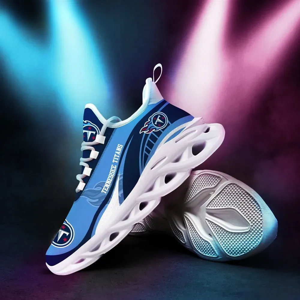 NFL Tennessee Titans Max Soul Shoes, Light Blue Navy Football Sneakers, Breathable Lace-Up Walking Trainers, Game Day Gift for Fans