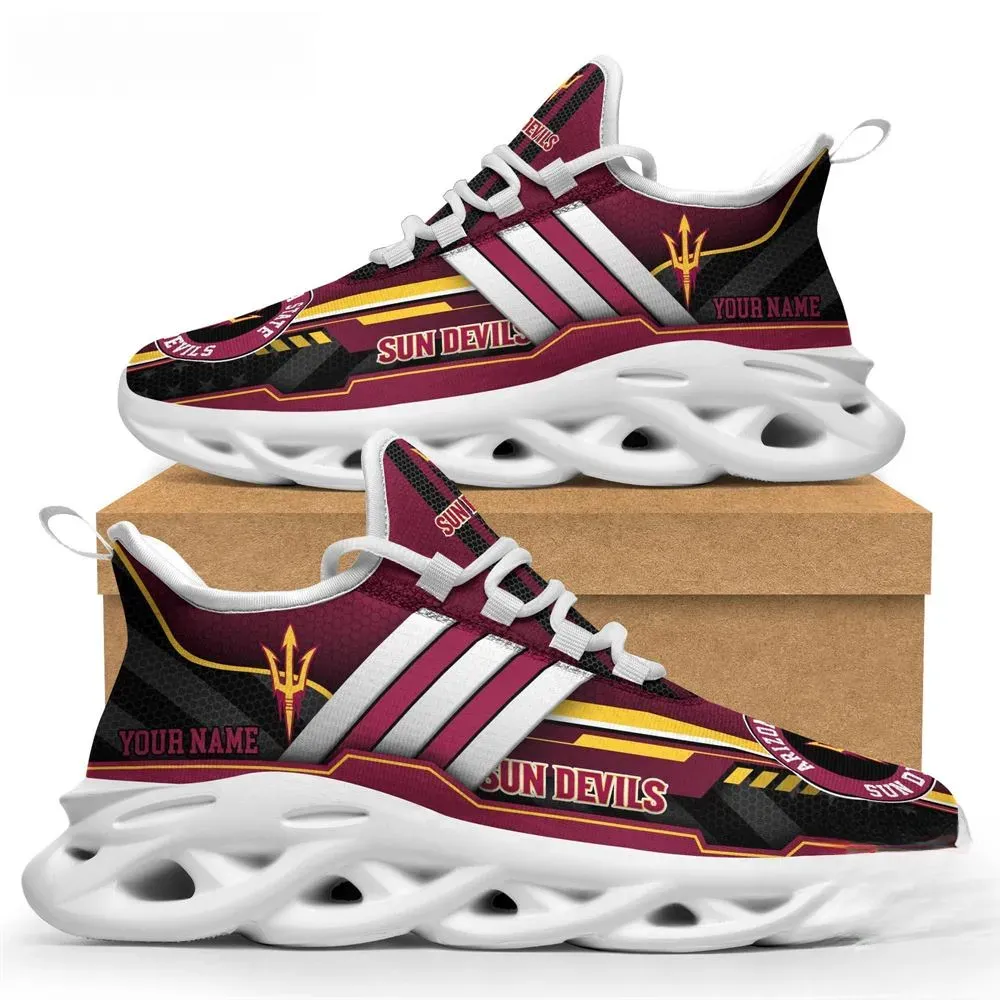 Personalized Arizona State Sun Devils Max Soul Shoes, Custom Name NCAA College Football Sneakers, Maroon and Gold Running Trainers for Fans