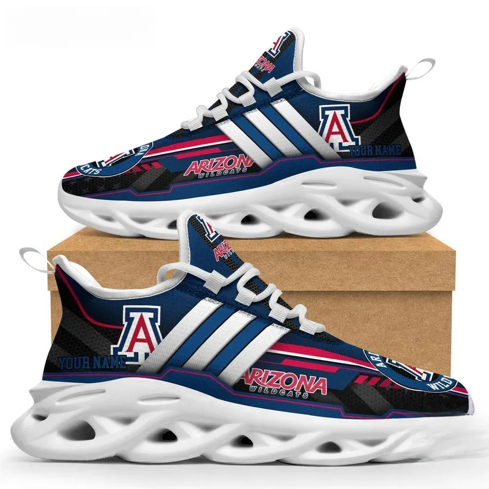 Personalized Arizona Wildcats Max Soul Shoes, Custom Name NCAA College Basketball Sneakers, Navy and Red Running Trainers for Tucson Fans