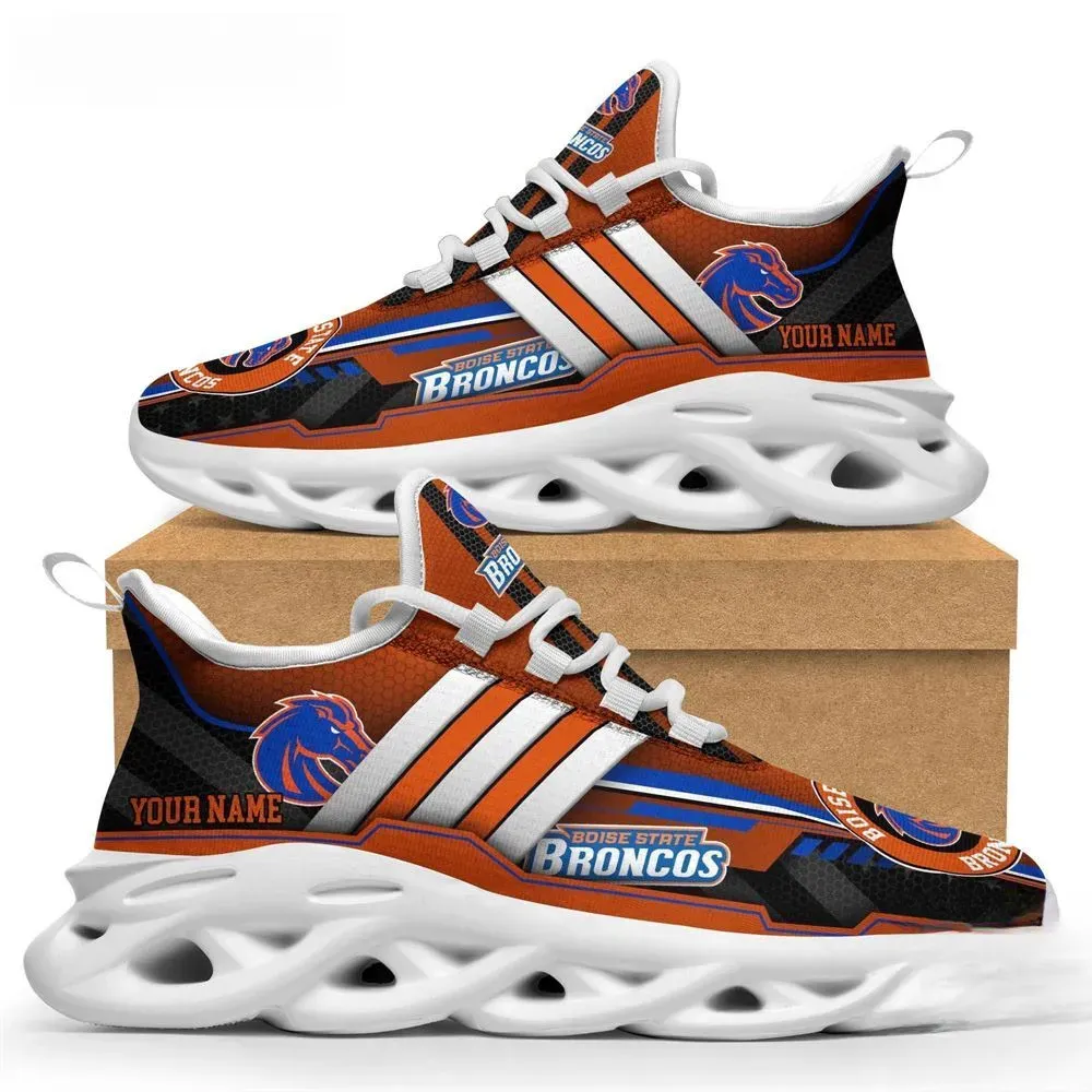 Personalized Boise State Broncos Max Soul Shoes, Custom Name NCAA College Football Sneakers, Orange and Blue Running Trainers for Fans