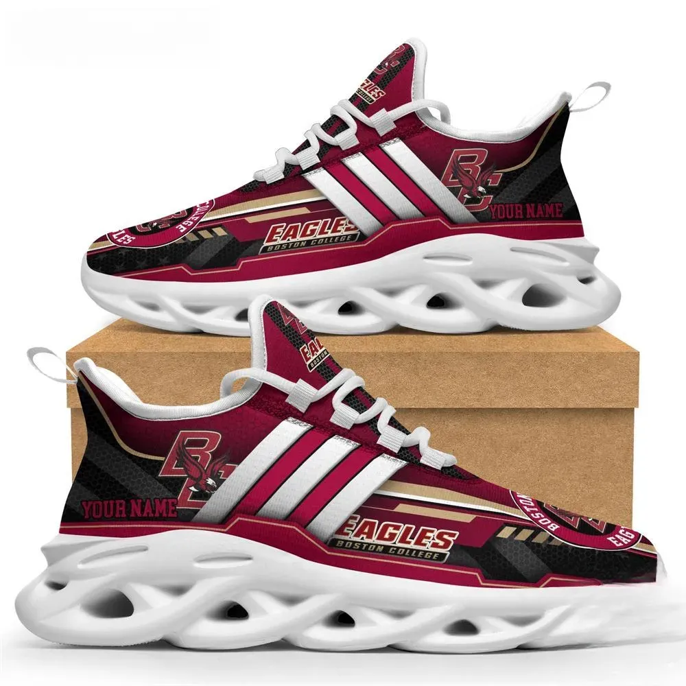Personalized Boston College Eagles Max Soul Shoes, Custom Name NCAA ACC Football Sneakers, Maroon and Gold Running Trainers for Fans