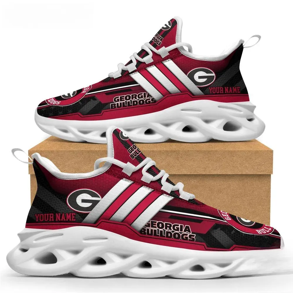 Personalized Georgia Bulldogs Max Soul Shoes, Custom Name NCAA SEC College Football Sneakers, Red and Black Running Trainers, Dawgs Fan Gift