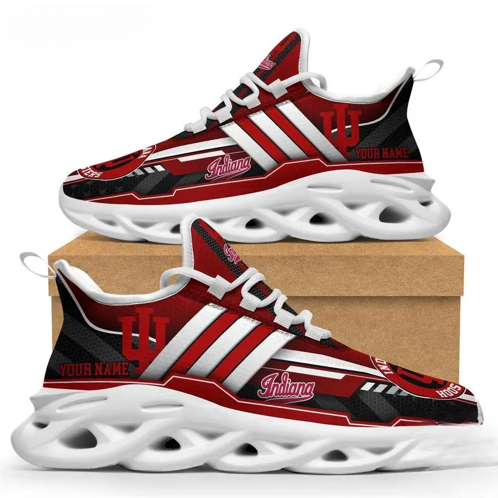 Personalized Indiana Hoosiers Max Soul Shoes, Custom Name NCAA Big Ten College Sneakers, Crimson and Cream Running Trainers for IU Fans