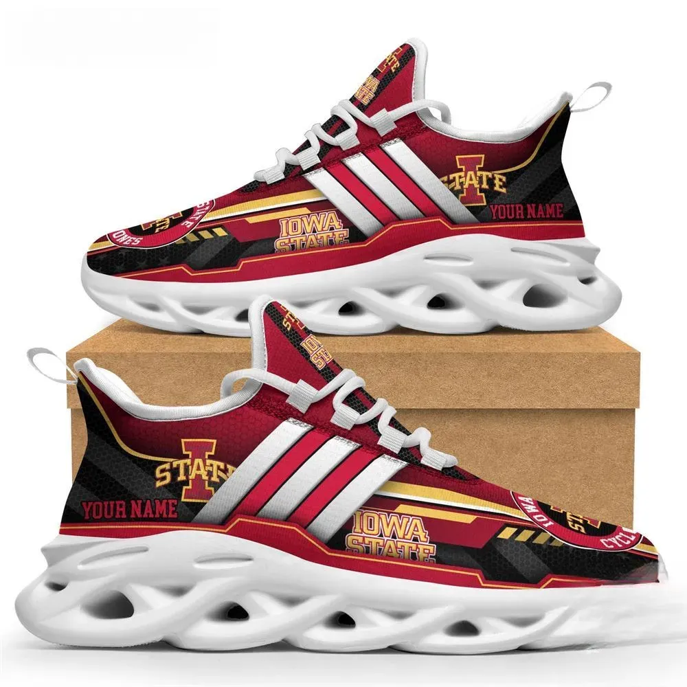 Personalized Iowa State Cyclones Max Soul Shoes, Custom Name NCAA Big 12 College Sneakers, Cardinal and Gold Running Trainers for Ames Fans