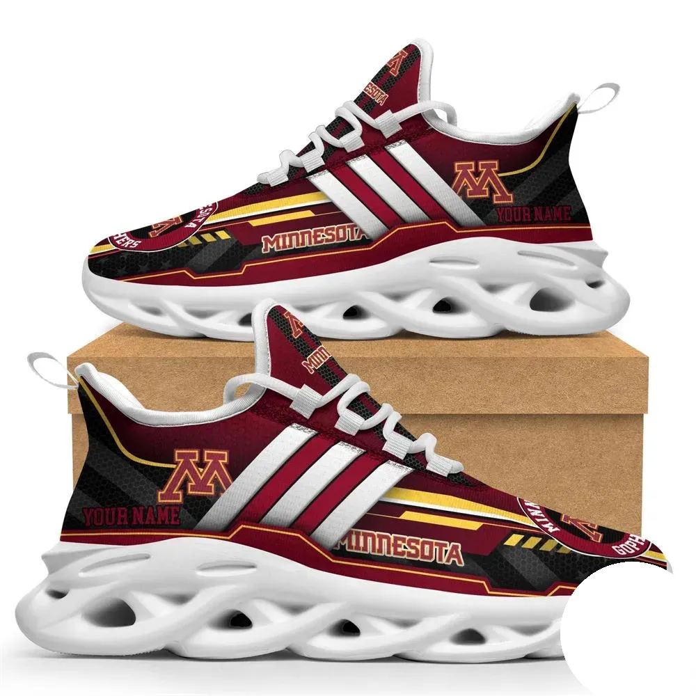 Personalized Minnesota Golden Gophers Max Soul Shoes, Custom Name NCAA Big Ten College Sneakers, Maroon and Gold Running Trainers for Fans