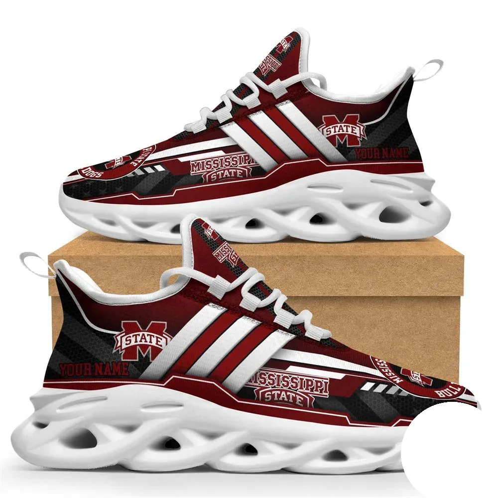 Personalized Mississippi State Bulldogs Max Soul Shoes, Custom Name NCAA SEC College Sneakers, Maroon Running Trainers, Starkville Fan Gift