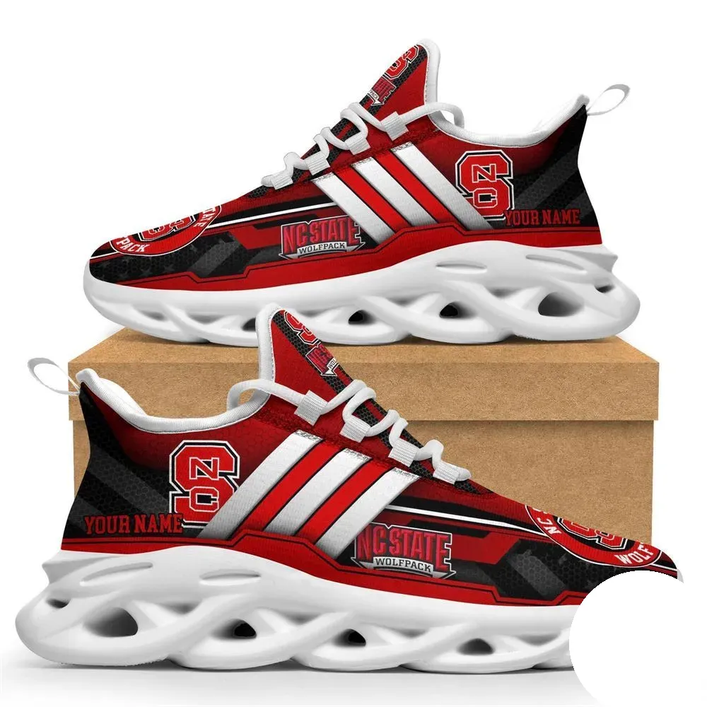 Personalized NC State Wolfpack Max Soul Shoes, Custom Name NCAA College Football Sneakers, Red and Black Running Trainers for Raleigh Fans