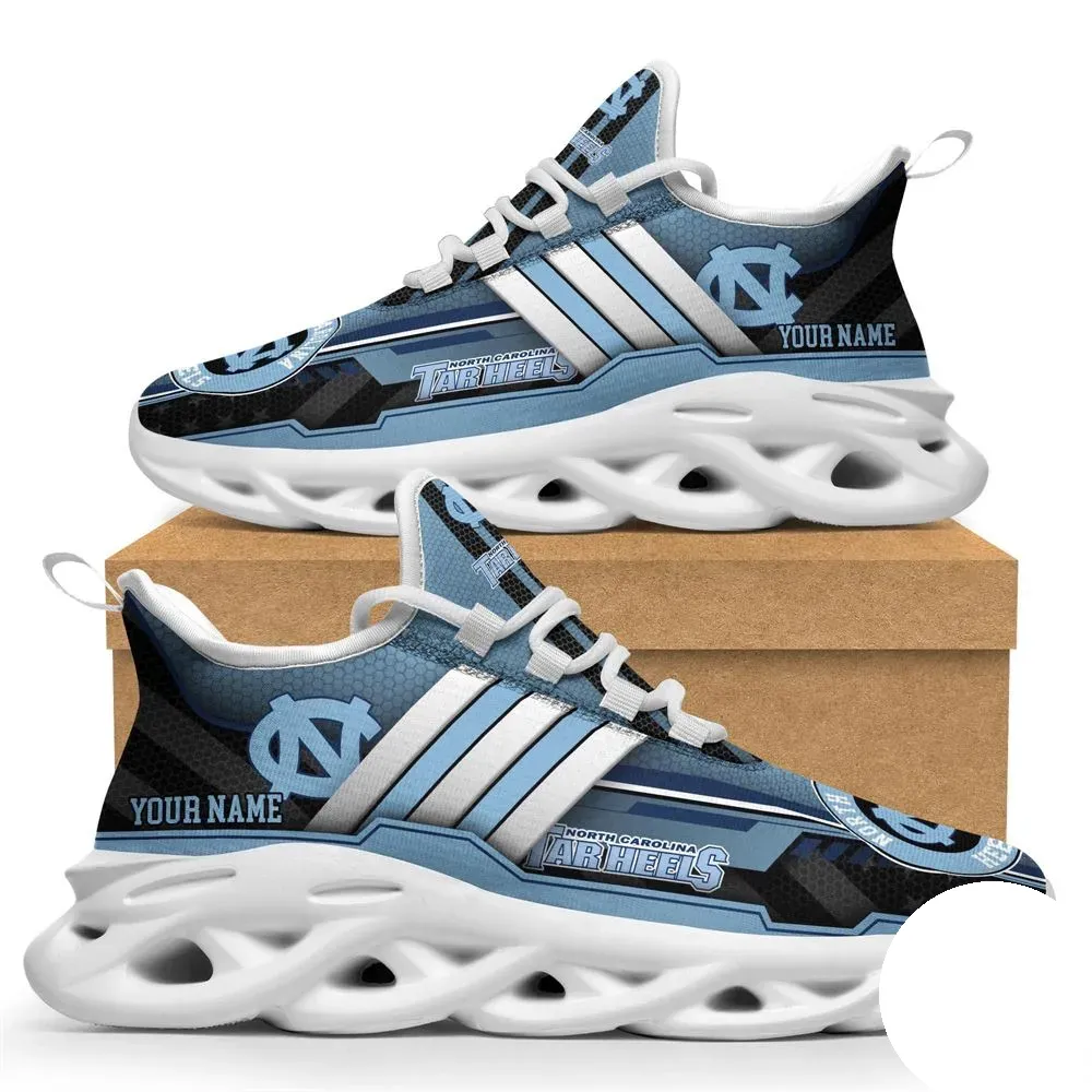 Personalized North Carolina Tar Heels Max Soul Shoes, Custom Name NCAA College Basketball Sneakers, Light Blue Trainers, Chapel Hill Fan Gift