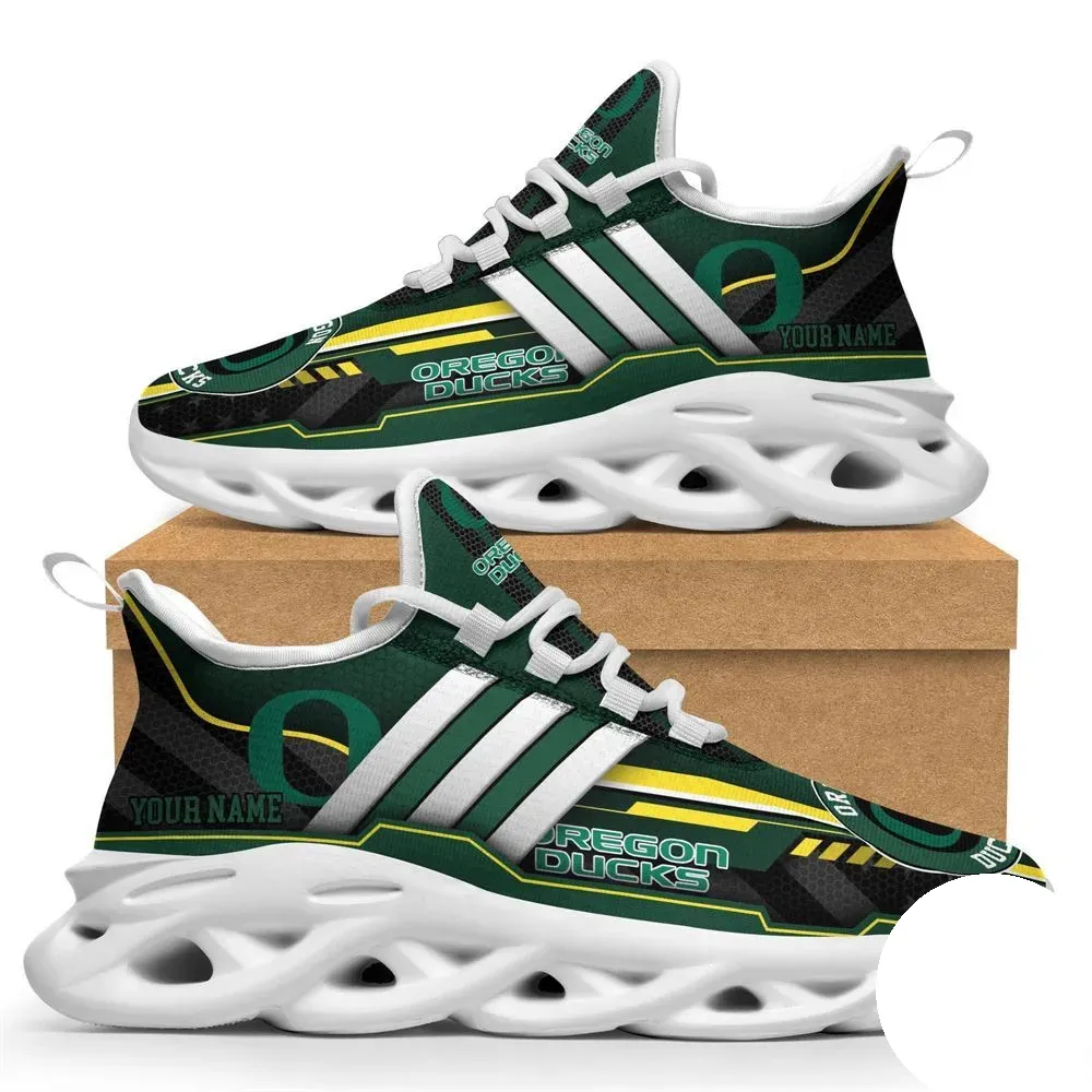 Personalized Oregon Ducks Max Soul Shoes, Custom Name NCAA College Football Fan Sneakers, Green and Yellow Running Trainers