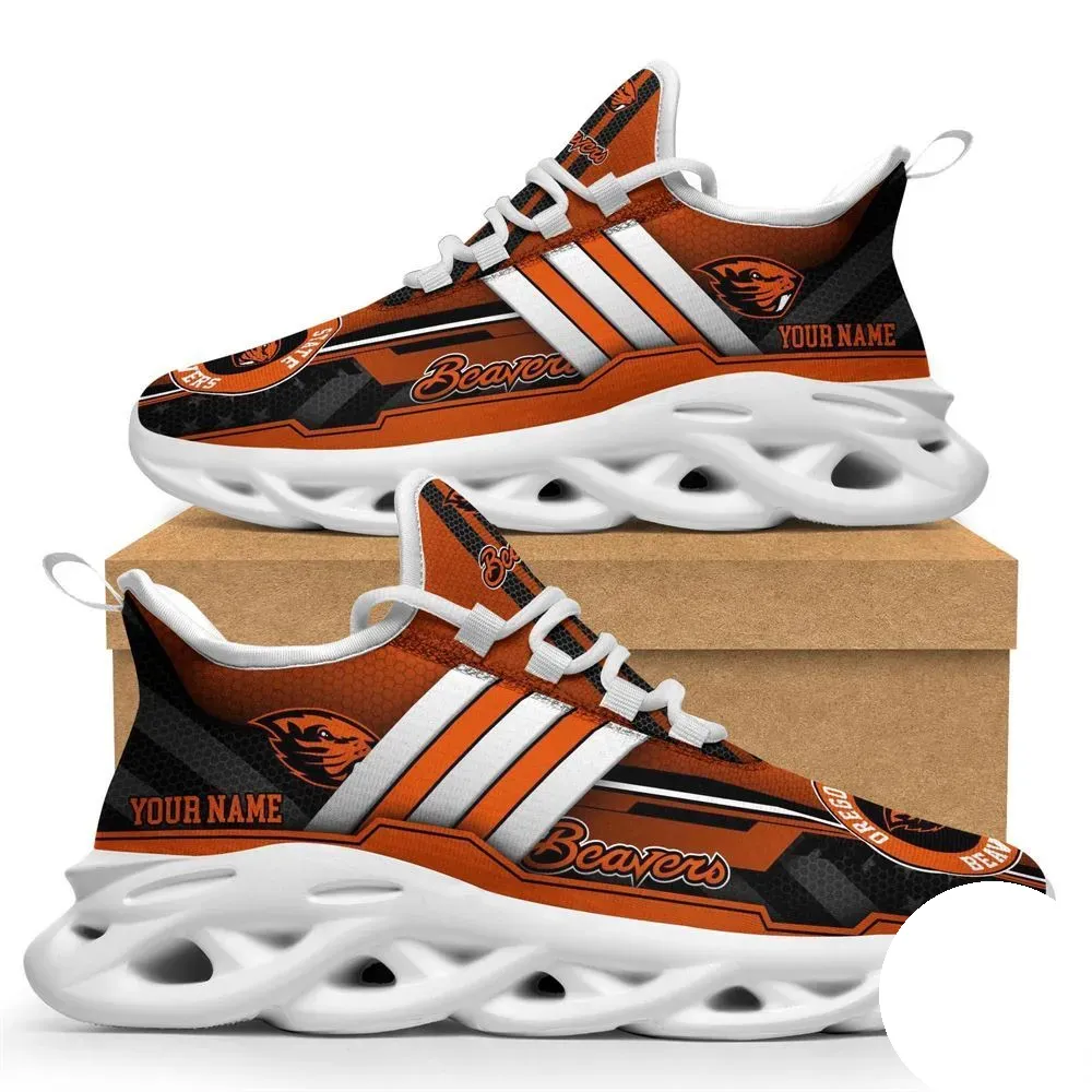 Personalized Oregon State Beavers Max Soul Shoes, Custom Name NCAA College Sneakers, Orange and Black Running Trainers, Corvallis Fan Gift