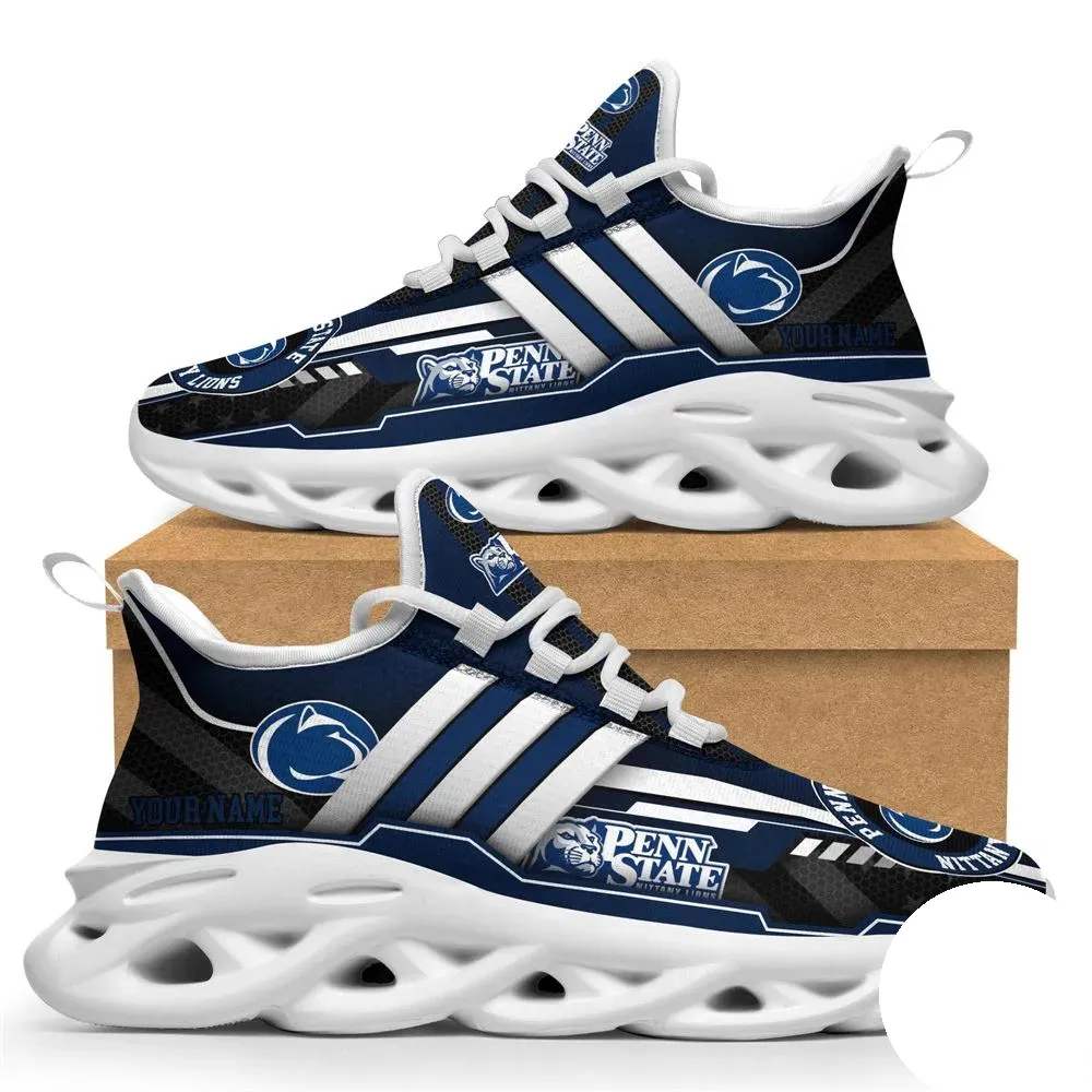 Personalized Penn State Nittany Lions Max Soul Shoes, Custom Name NCAA College Football Sneakers, Navy Blue Running Trainers for Fans