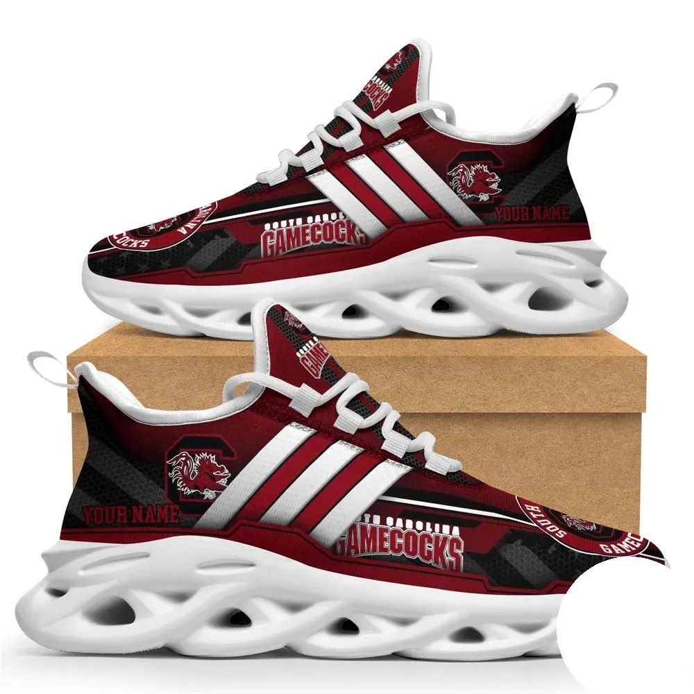 Personalized South Carolina Gamecocks Max Soul Shoes, Custom Name NCAA College Football Sneakers, Garnet and Black Running Trainers