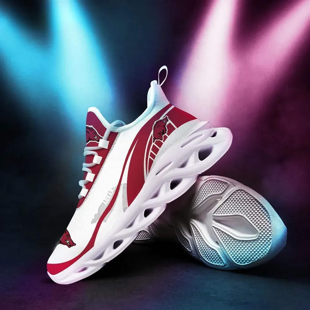 Arkansas Razorbacks Max Soul Shoes, NCAA College Football Fan Sneakers, Cardinal Red and White Hog Logo Lace-Up Running Trainers
