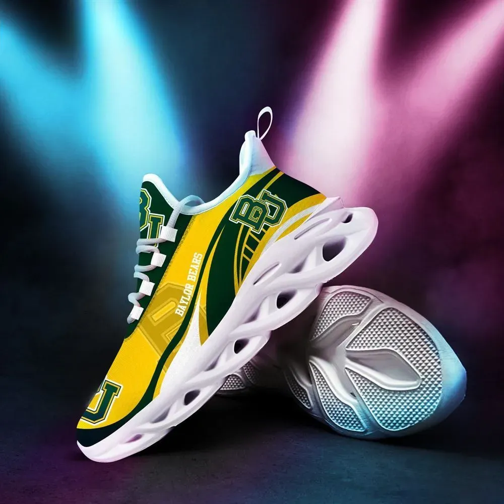 Baylor Bears Max Soul Shoes, NCAA College Football Fan Sneakers, Green and Gold Lace-Up Running Trainers for Waco Game Day