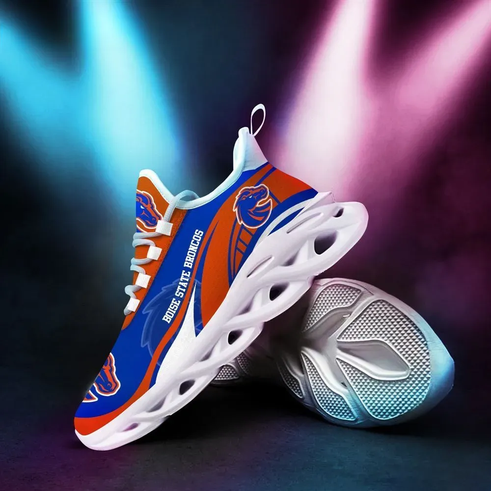 Boise State Broncos Max Soul Shoes, NCAA College Football Fan Sneakers, Blue and Orange Bronco Logo Lace-Up Running Trainers