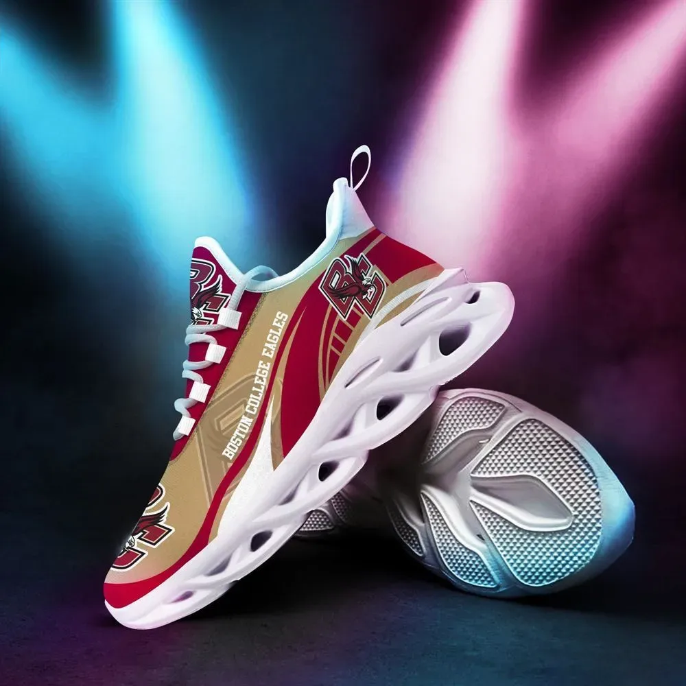 Boston College Eagles Max Soul Shoes, NCAA Football Fan Sneakers, Maroon and Gold Lace-Up Running Trainers for BC Fans