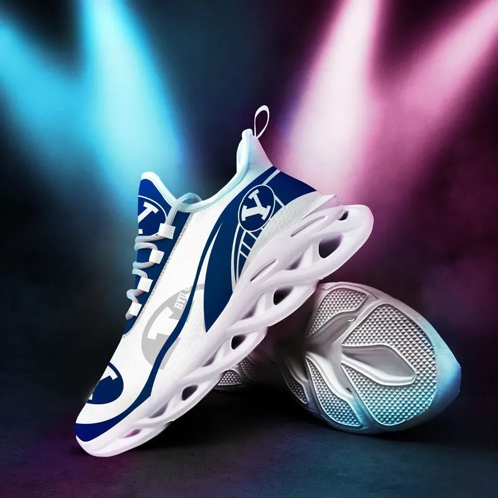 BYU Cougars Max Soul Shoes, NCAA College Football Fan Sneakers, Royal Blue and White Lace-Up Walking Trainers, Brigham Young Gift