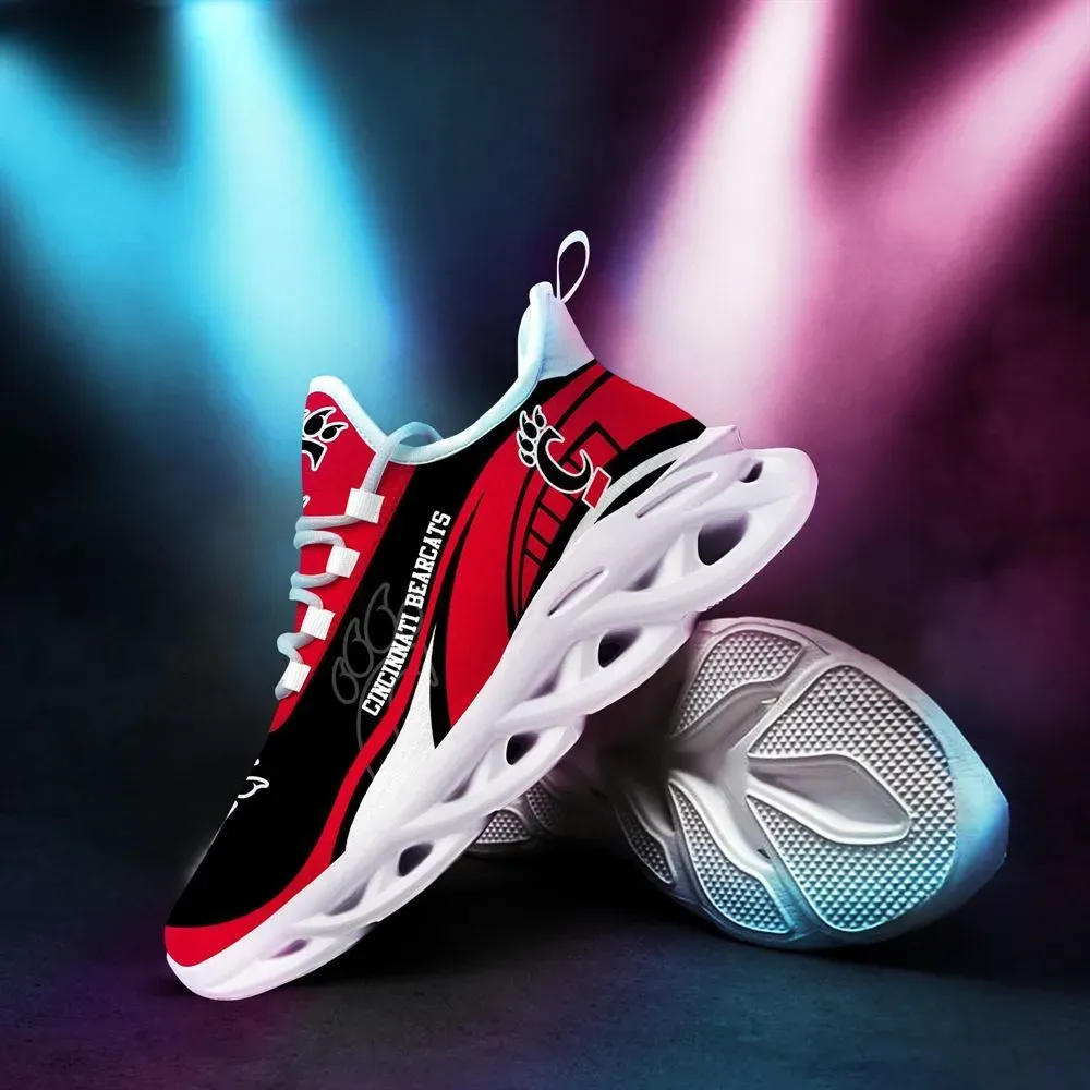 Cincinnati Bearcats Max Soul Shoes, NCAA College Football Fan Sneakers, Red and Black Lace-Up Running Trainers for Game Day