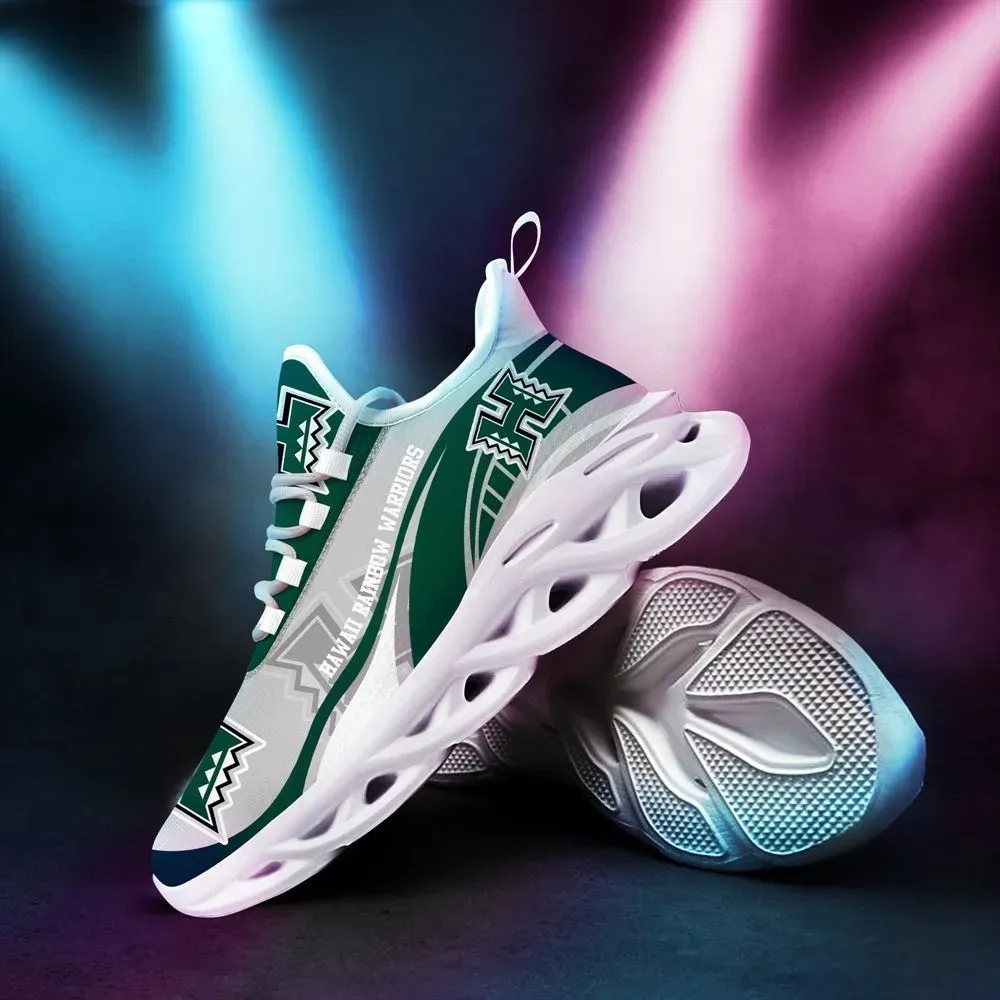 Hawaii Rainbow Warriors NCAA Max Soul Shoes, Green and Silver College Football Sneakers, Honolulu Fan Running Trainers for Men and Women