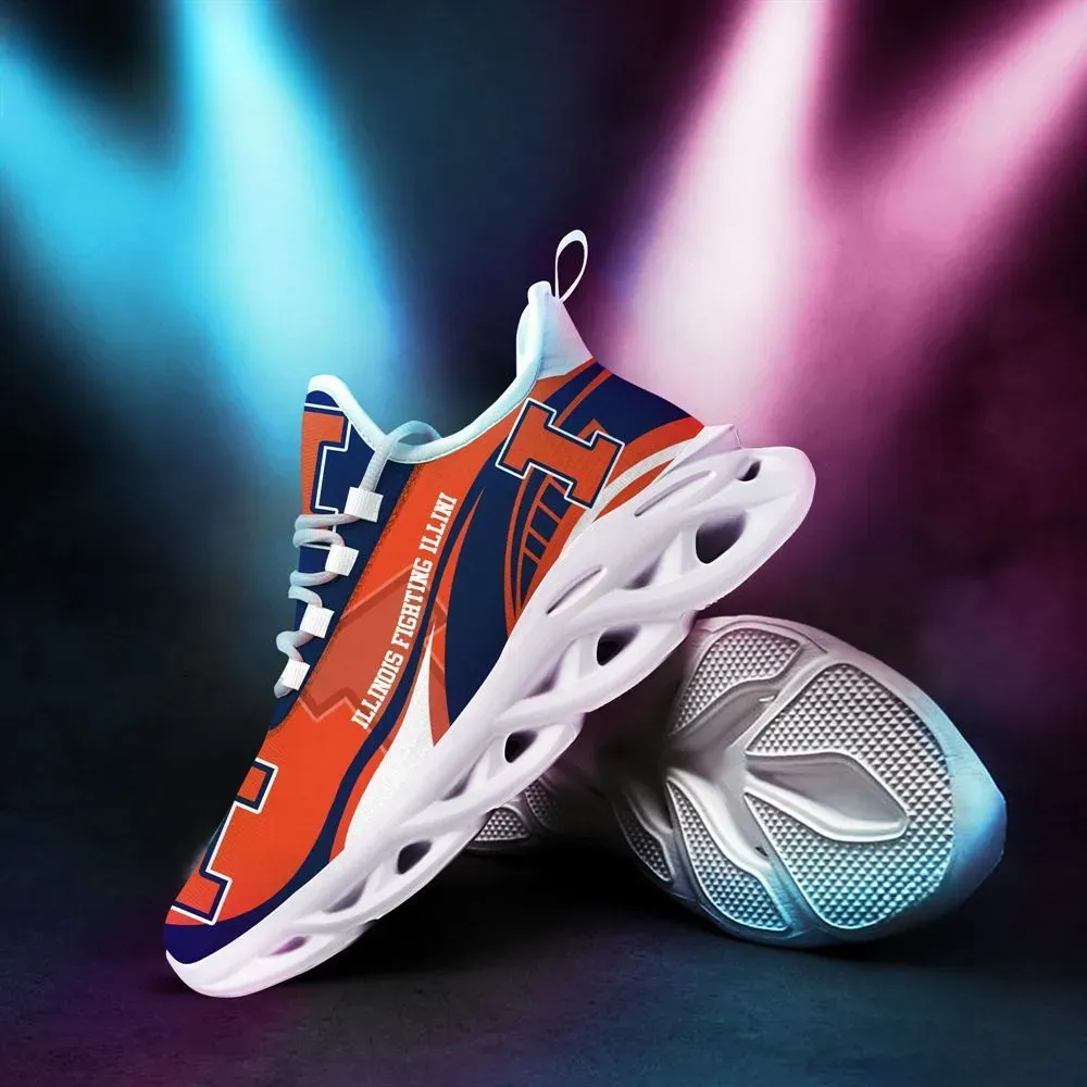 Illinois Fighting Illini Max Soul Shoes, NCAA College Football Fan Sneakers, Orange and Navy Running Trainers, Game Day Lace-Up Kicks