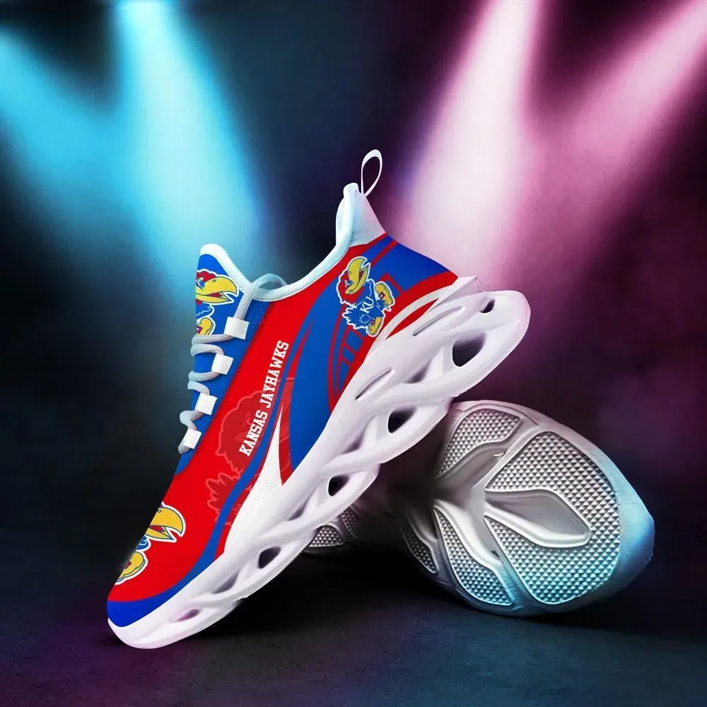 Kansas Jayhawks NCAA Max Soul Shoes, Red and Blue College Basketball Sneakers, Rock Chalk Fan Lace-Up Running Trainers for Men and Women