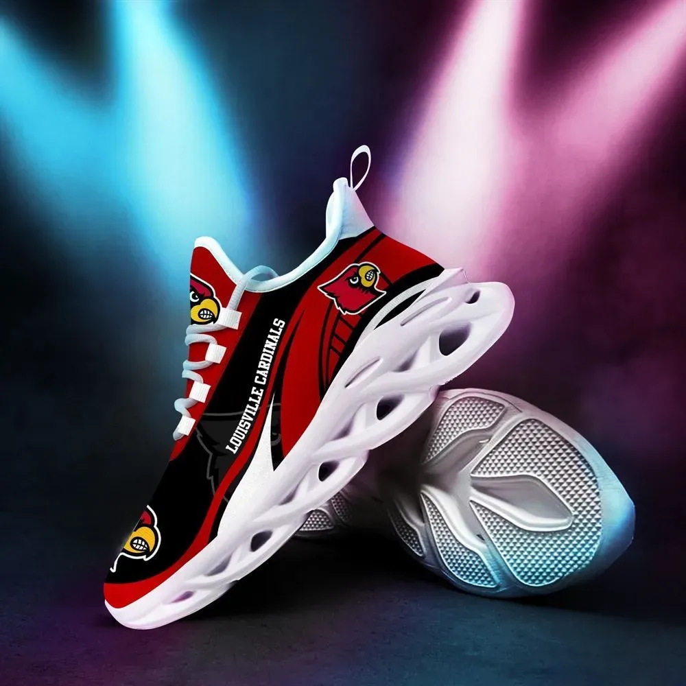 Louisville Cardinals Max Soul Shoes, NCAA College Football Fan Sneakers in Red and Black, Cards Game Day Gift for Men and Women