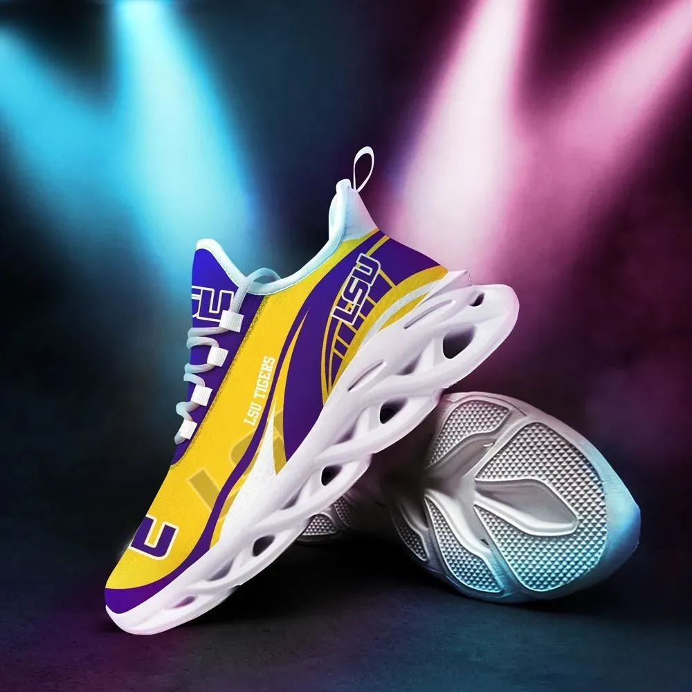 LSU Tigers Max Soul Shoes, NCAA Louisiana State College Football Fan Sneakers, Purple and Gold Lace-Up Trainers, Baton Rouge Gift