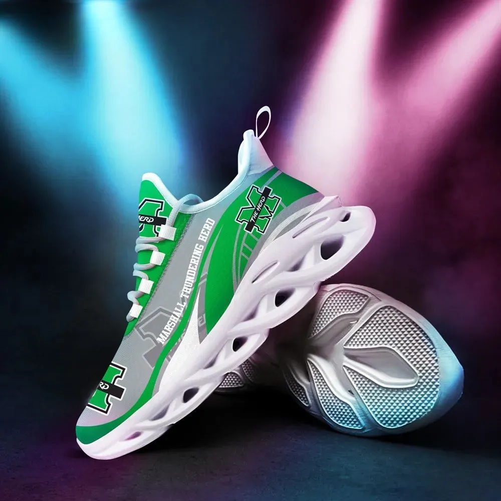 Marshall Thundering Herd NCAA Max Soul Shoes, Kelly Green and Grey College Football Sneakers, Huntington Fan Running Trainers for Men and Women