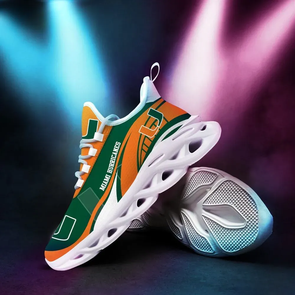 Miami Hurricanes NCAA Max Soul Shoes, Orange and Green College Football Sneakers, Canes Fan Lace-Up Running Trainers for Men and Women, Gift