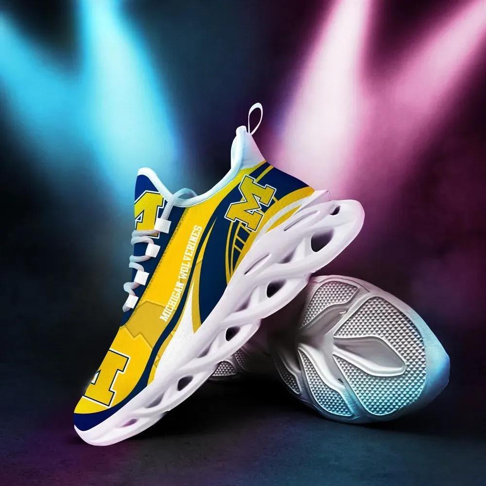 Michigan Wolverines Max Soul Shoes, NCAA College Football Fan Sneakers in Maize and Navy, Go Blue Game Day Gift for Men and Women