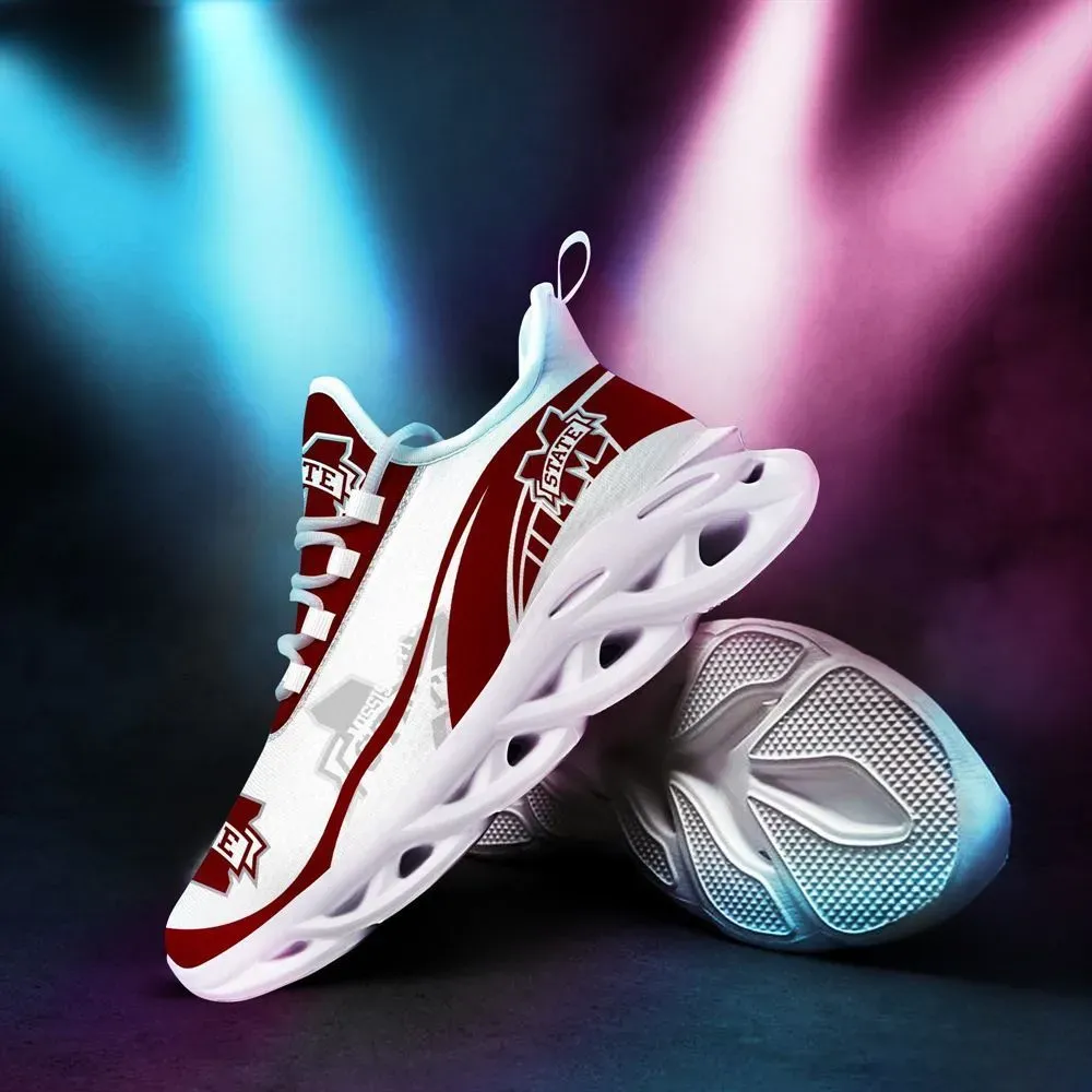 Mississippi State Bulldogs NCAA Max Soul Shoes, Maroon and White College Football Sneakers, Starkville Fan Running Trainers for Men and Women