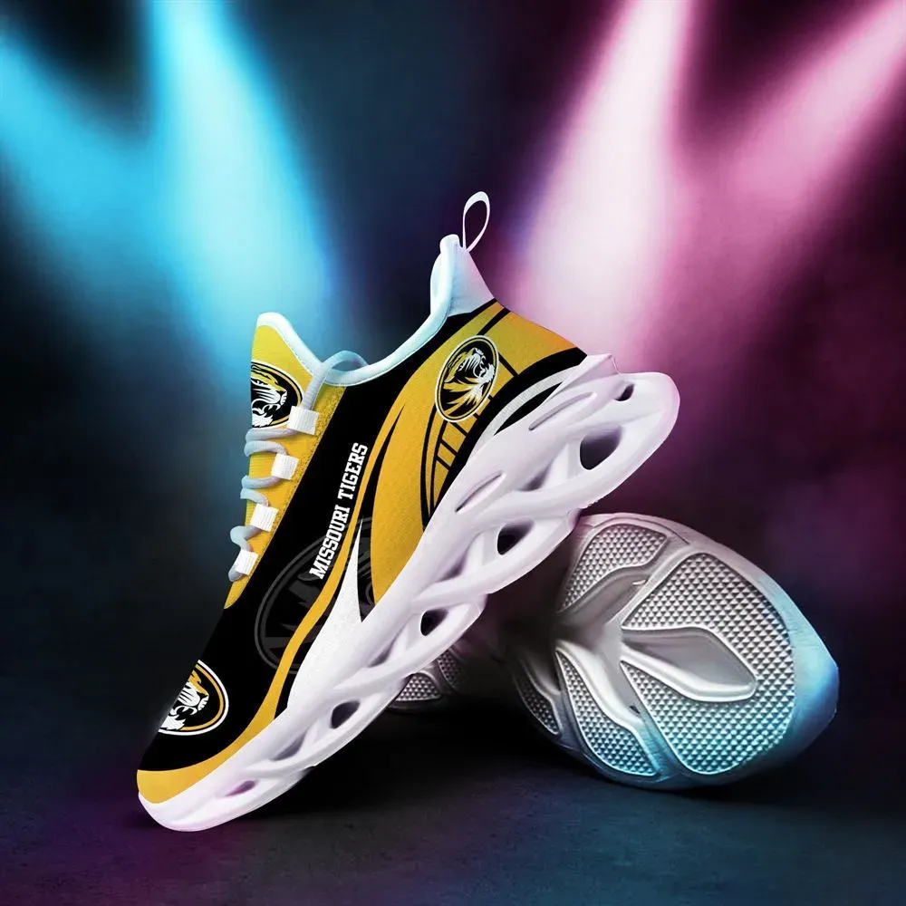 Missouri Tigers Max Soul Shoes, NCAA College Fan Sneakers in Black and Gold, Mizzou Game Day Running Trainers, Lace-Up Walking Kicks