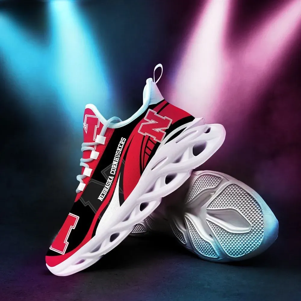 Nebraska Cornhuskers NCAA Max Soul Shoes, Red and Black College Football Sneakers, Huskers Fan Lace-Up Running Trainers for Men and Women