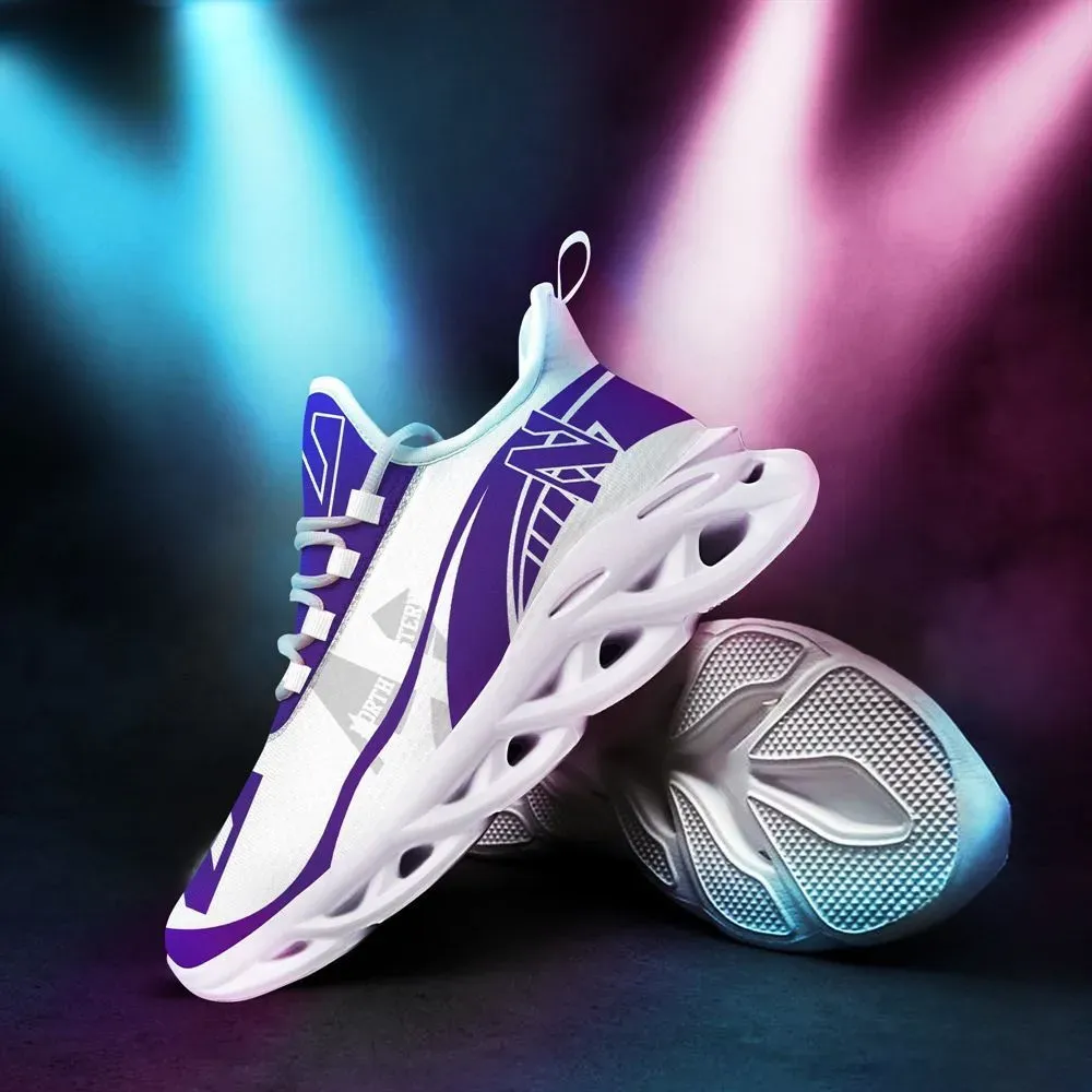 Northwestern Wildcats NCAA Max Soul Shoes, Purple and White College Sneakers, Evanston Fan Lace-Up Running Trainers for Men and Women