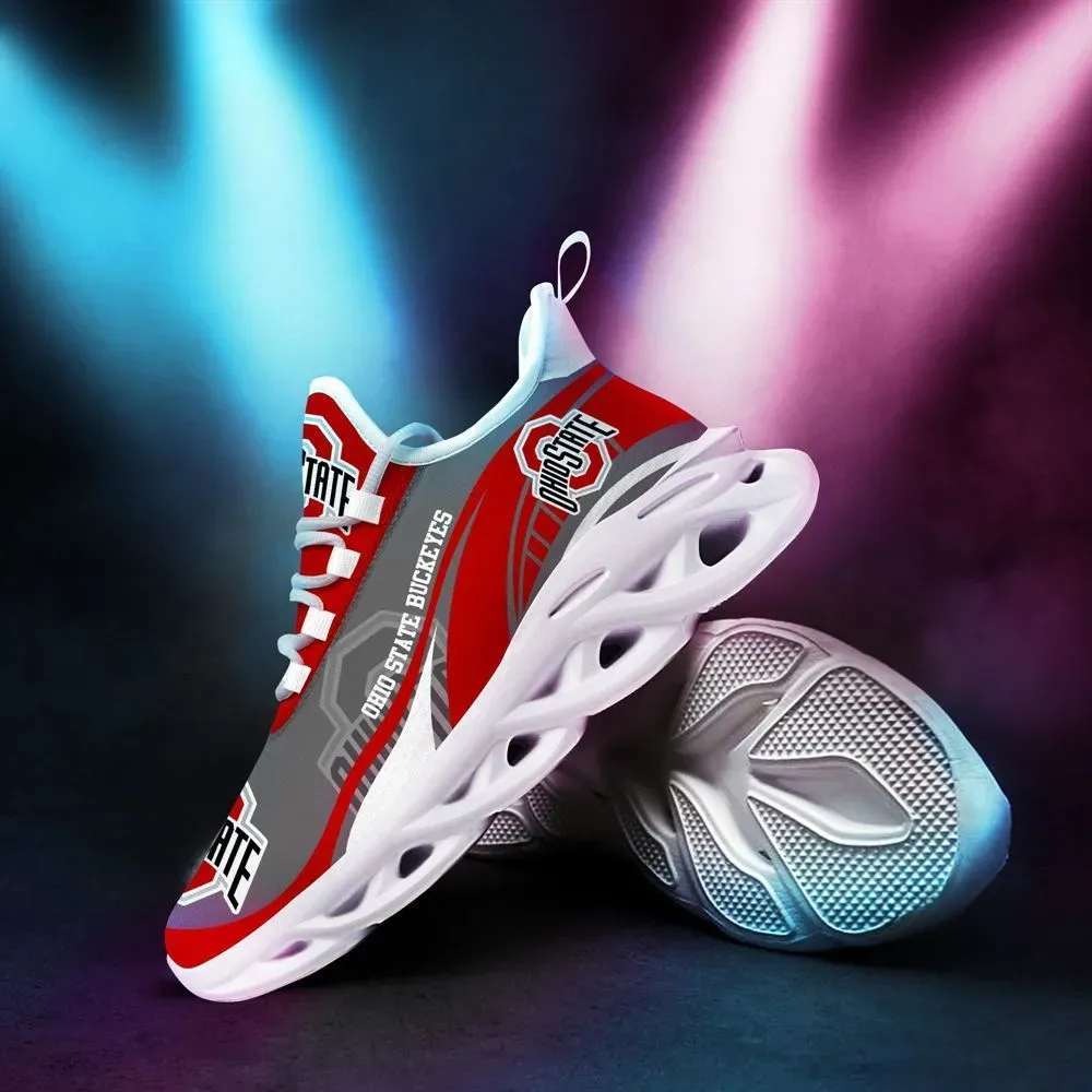 Ohio State Buckeyes Max Soul Shoes, NCAA College Football Fan Sneakers in Scarlet and Gray, Buckeye Nation Game Day Gift for Men and Women