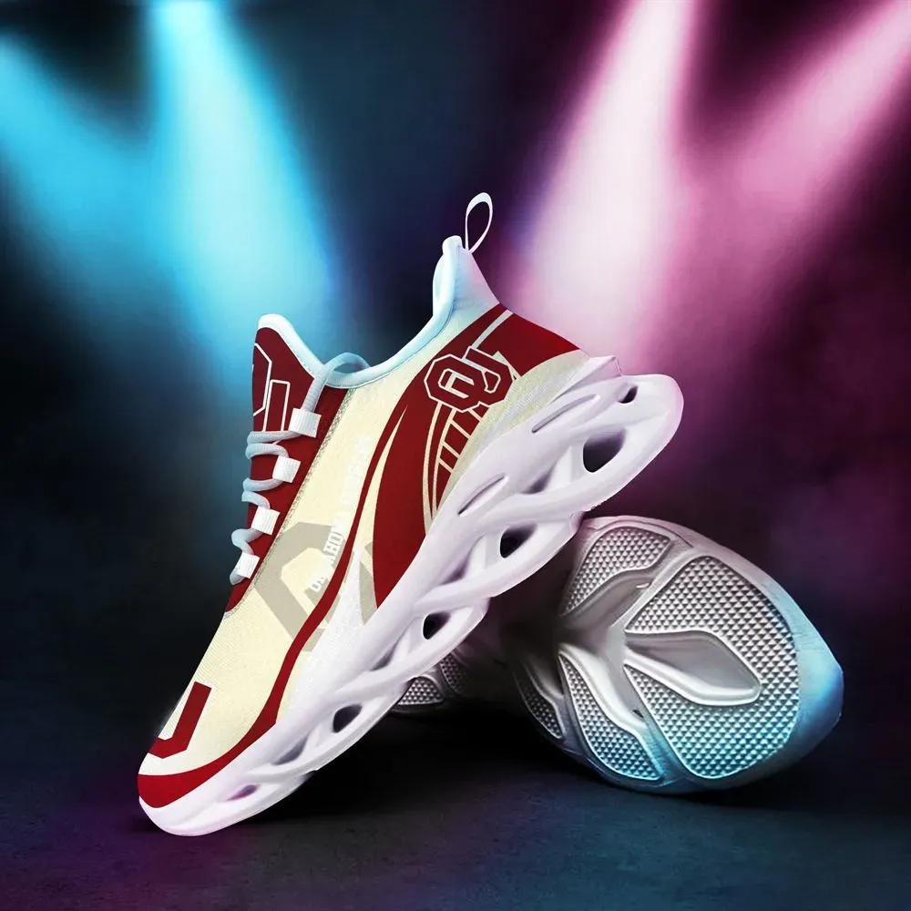 Oklahoma Sooners NCAA Max Soul Shoes, Crimson and Cream College Football Sneakers, Norman Fan Running Trainers for Men and Women, Gift
