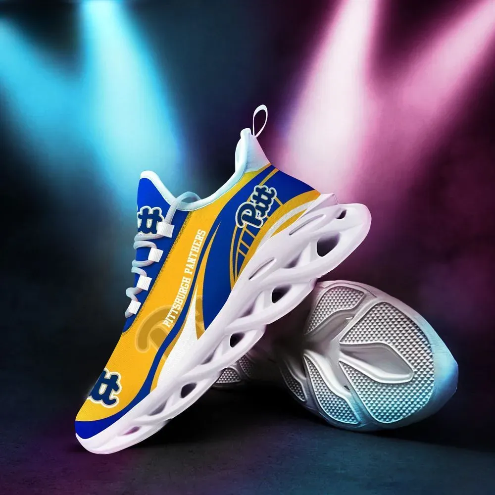Pittsburgh Panthers Max Soul Shoes, NCAA Pitt College Football Fan Sneakers, Blue and Gold Lace-Up Trainers for Game Day