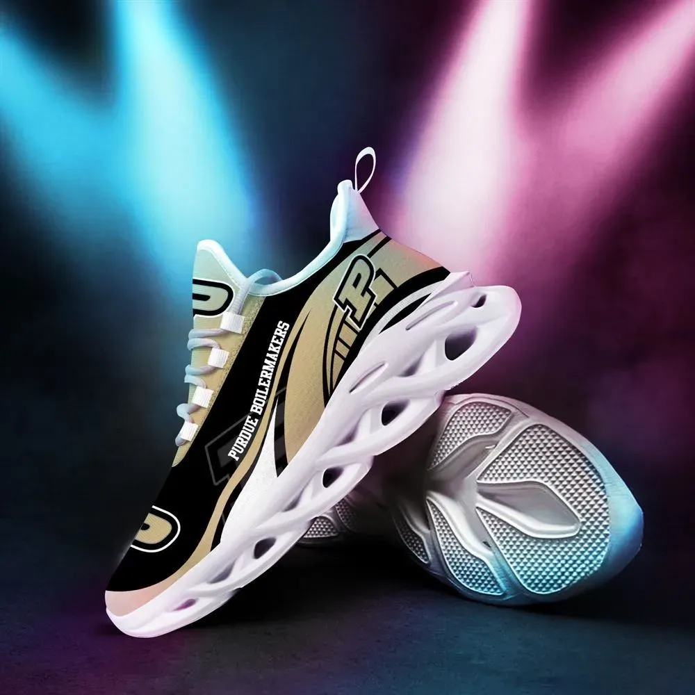 Purdue Boilermakers Max Soul Shoes, NCAA College Football Fan Sneakers, Black and Gold Running Trainers, Game Day Lace-Up Kicks