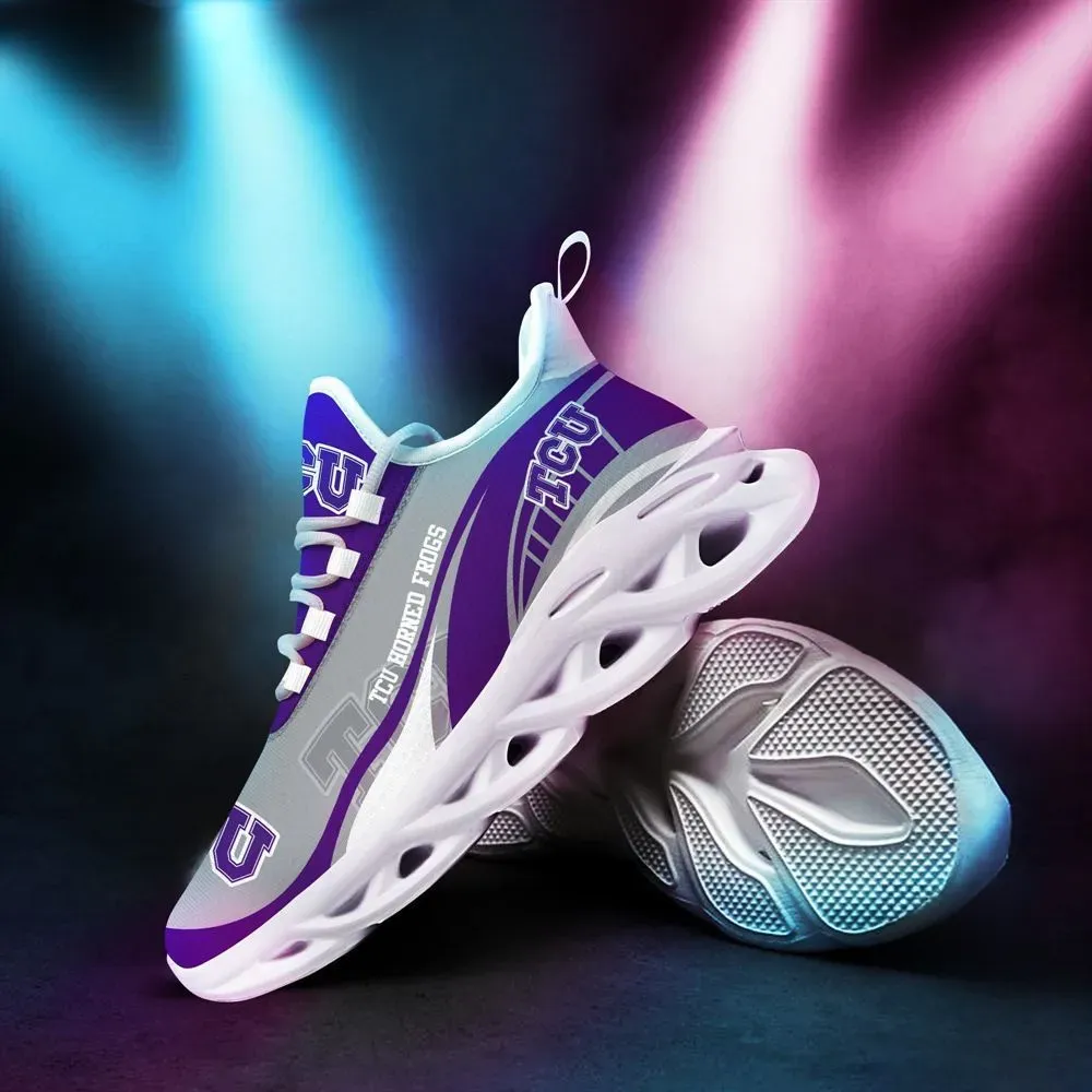 TCU Horned Frogs NCAA Max Soul Shoes, Purple and Grey College Sneakers, Fort Worth Fan Lace-Up Running Trainers for Men and Women