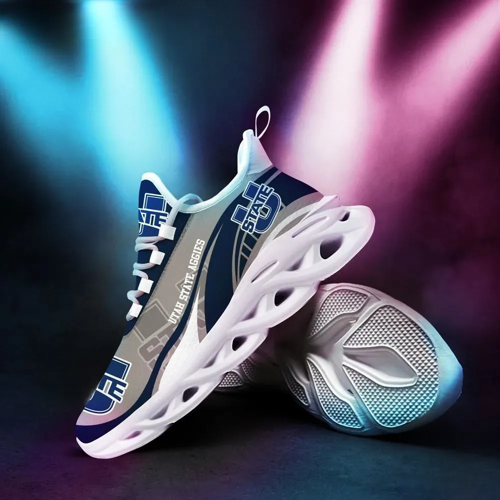 Utah State Aggies NCAA Max Soul Shoes, Navy Blue and Grey College Sneakers, Fan Walking Trainers for Men and Women, Logan Game Day Gift