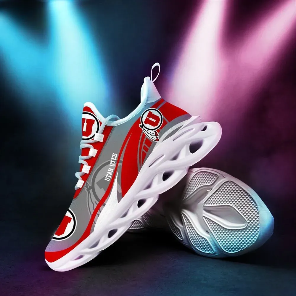 Utah Utes NCAA Max Soul Shoes, Red and Grey College Football Fan Sneakers, Lace-Up Running Trainers for Men and Women, Game Day Gift