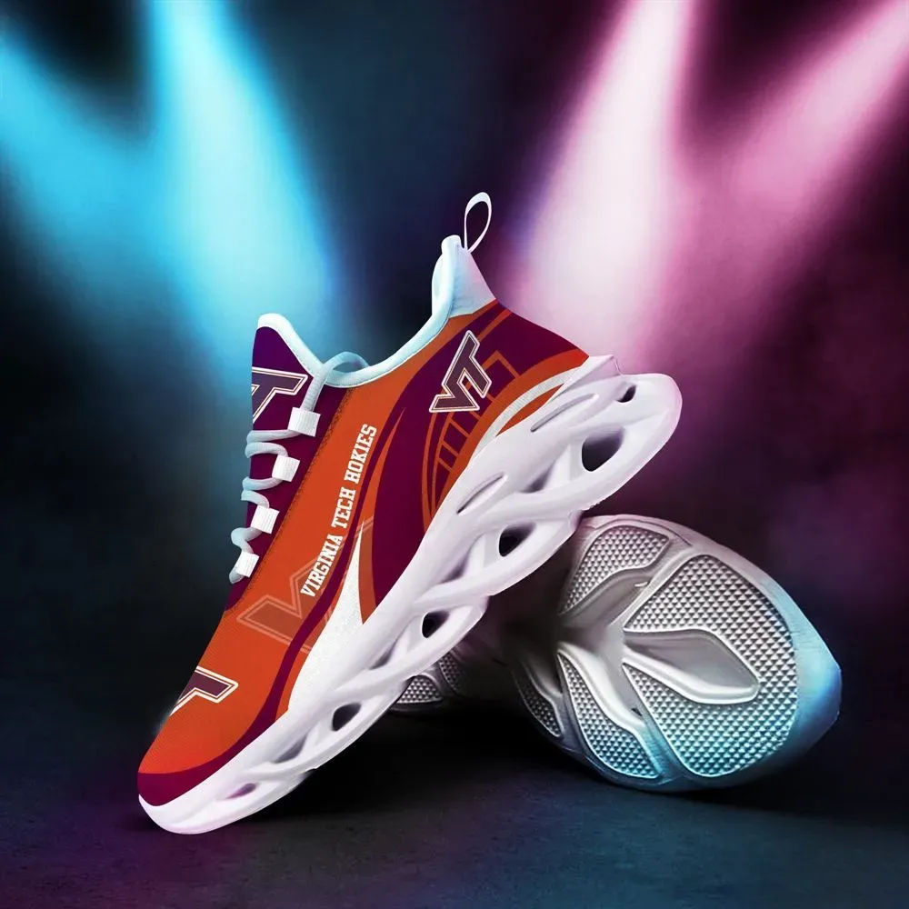 NCAA Virginia Tech Hokies Max Soul Shoes, Maroon and Orange College Football Sneakers, Blacksburg Game Day Gift for Students and Alumni