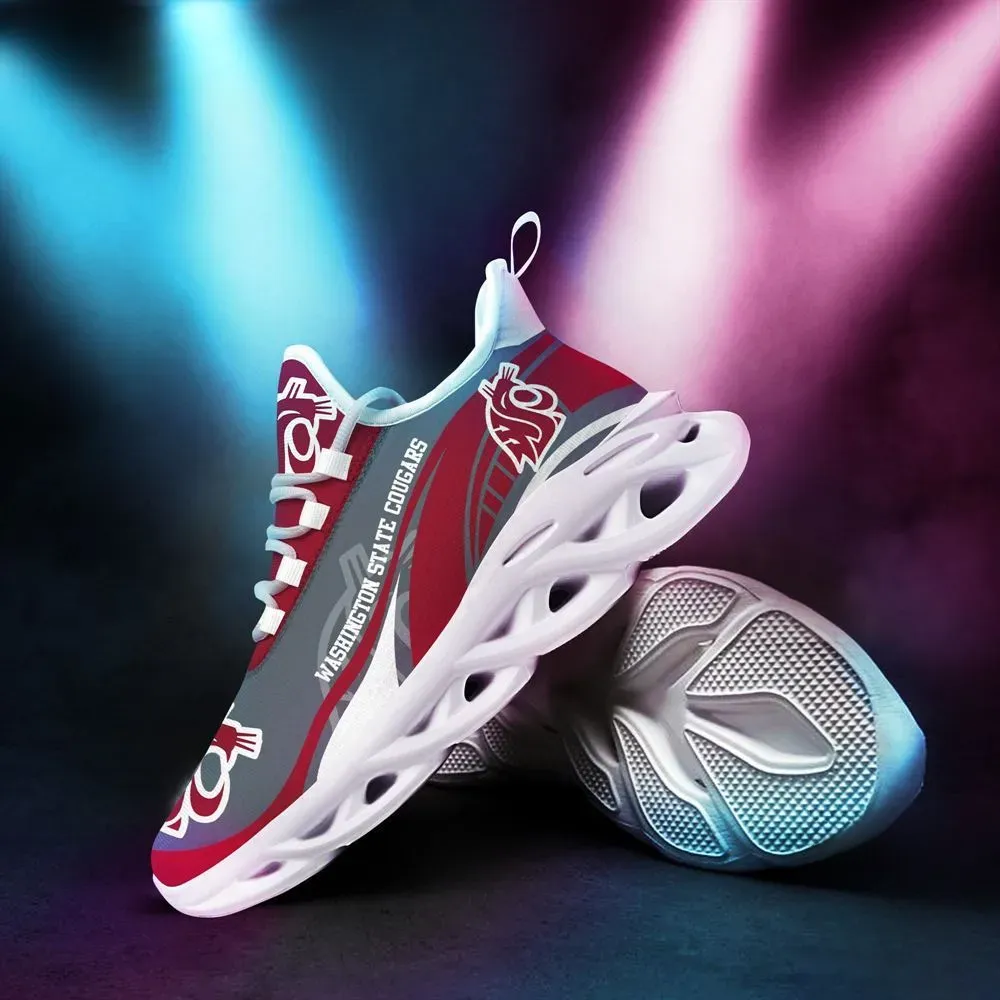 Washington State Cougars Max Soul Shoes, NCAA College Football Fan Sneakers, Crimson and Gray Lace-Up Trainers for Game Day