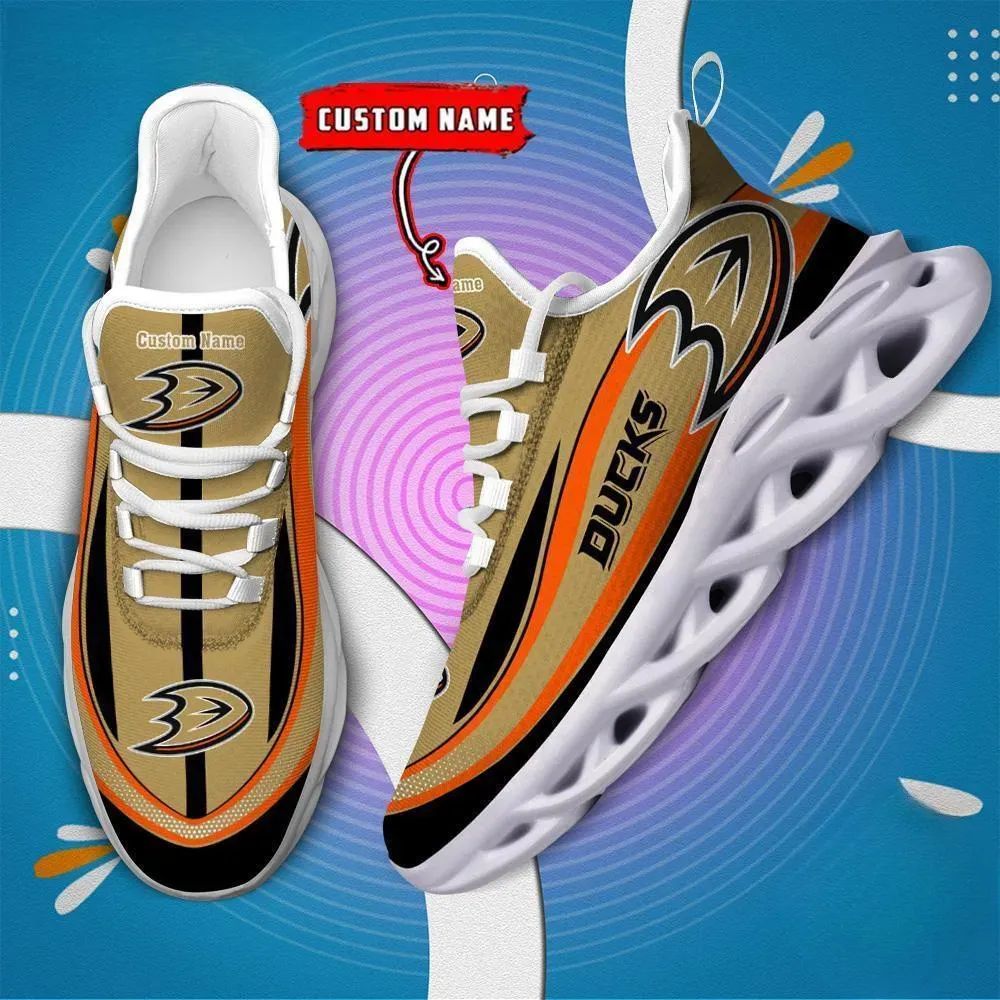 NHL Anaheim Ducks Clunky Max Soul Shoes with Custom Name, Gold Hockey Fan Sneakers, Game Day Gift for Men and Women, Lace-Up Walking Trainers